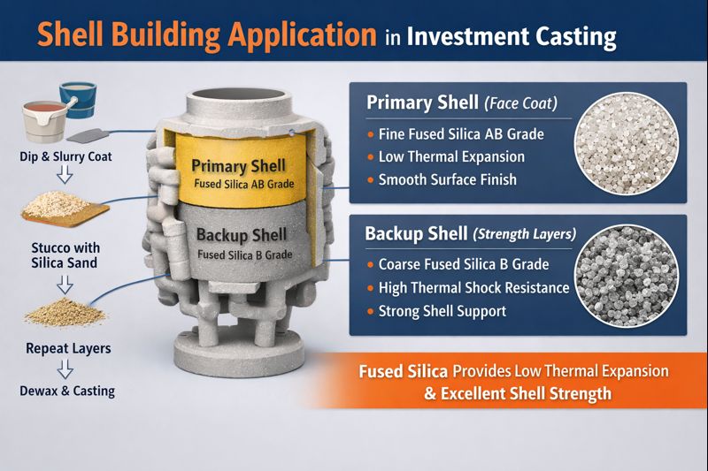Fused silica ceramic shell building
